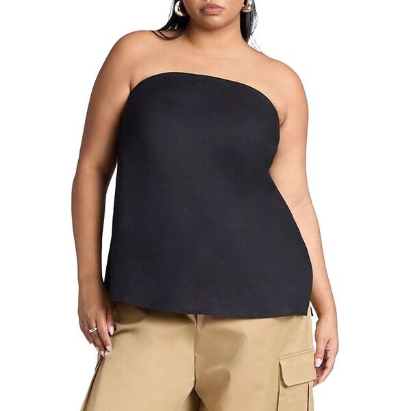 【送料無料】 エロクイ レディース シャツ トップス Plus Size Linen Blend Column Tube Top Black