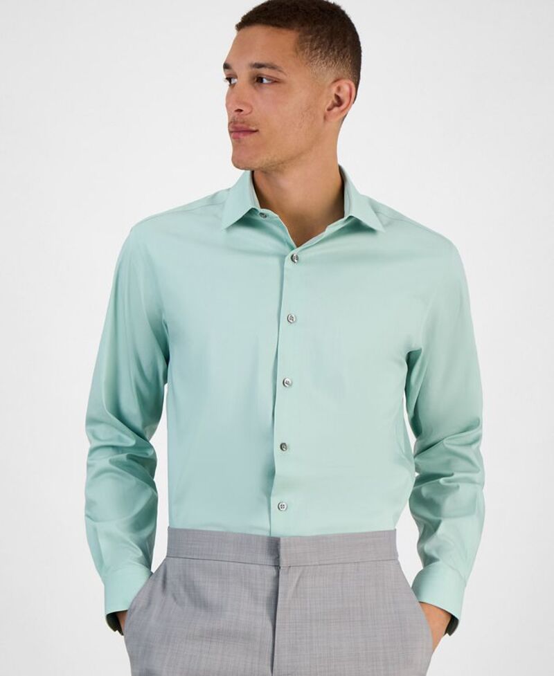 【送料無料】 アルファニ メンズ シャツ トップス Men's Slim-Fit Temperature Regulating Dress Shirt Tranquil Sage
