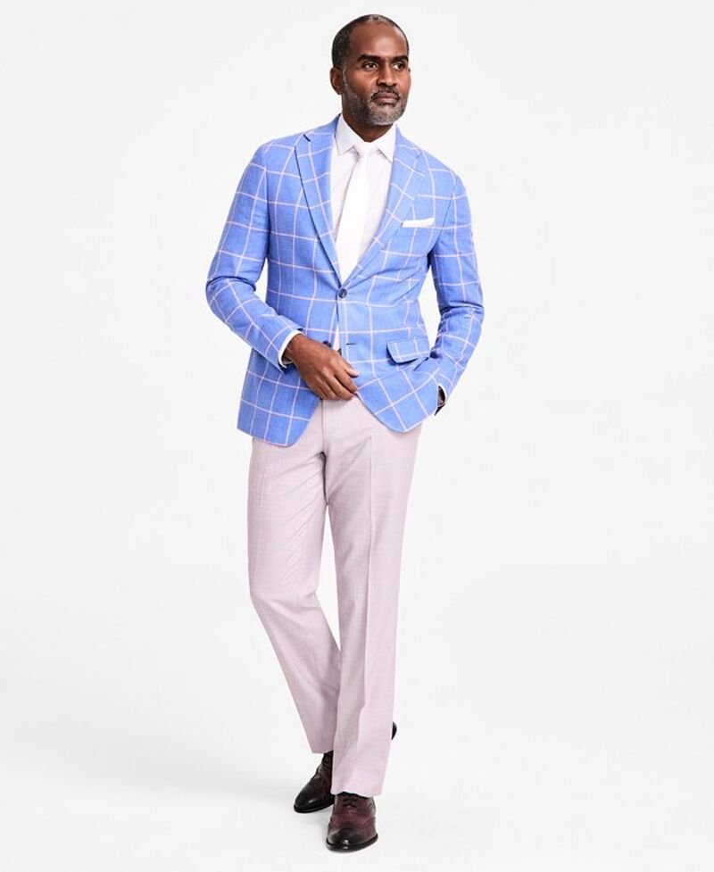 【送料無料】 タリア メンズ ジャケット・ブルゾン アウター Men's Slim-Fit Printed Notch-Lapel Sport Coat Blue/pink