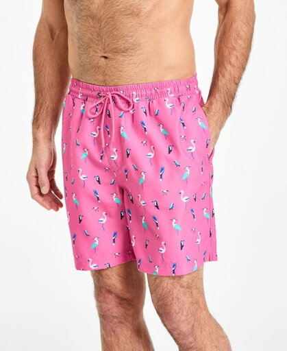 【送料無料】 クラブルーム メンズ ハーフパンツ・ショーツ 水着 Men's Bird Party Print Drawstring 7" Swim Trunks Riviera Blue 【送料無料】 クラブルーム メンズ ハーフパンツ・ショーツ 水着 Men's Bird Party Print Drawstring 7" Swim Trunks Riviera Blue