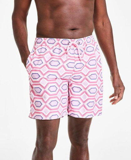 【送料無料】 クラブルーム メンズ ハーフパンツ・ショーツ 水着 Men's Geometric Print Drawstring 7" Swim Trunks Cupid Blush 【送料無料】 クラブルーム メンズ ハーフパンツ・ショーツ 水着 Men's Geometric Print Drawstring 7" Swim Trunks Cupid Blush