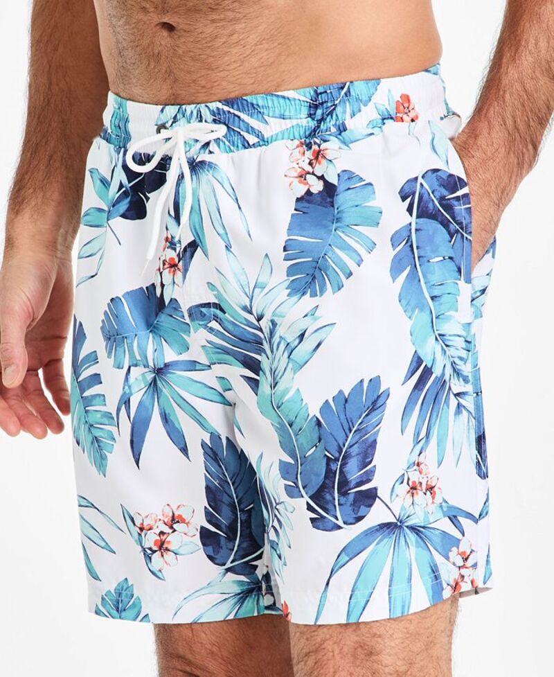 クラブルーム メンズ 水着 ハーフパンツ・ショーツ スイム/サーフ Club Room Men's Billie Tropical Print Drawstring 7" Swim Trunks Bright White
