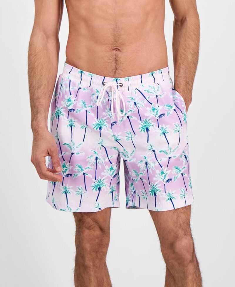 【送料無料】 クラブルーム メンズ ハーフパンツ・ショーツ 水着 Men's Aqua Palm Tree Drawstring 7" Swim Trunks Whispring Pearl