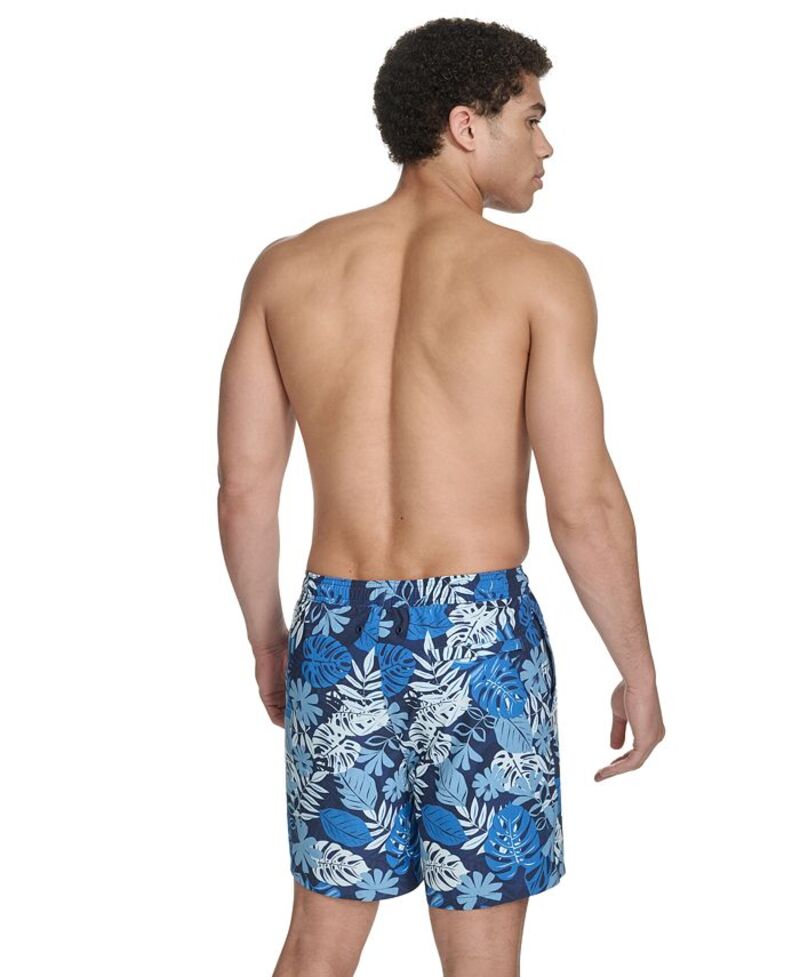 【送料無料】 カルバンクライン メンズ ハーフパンツ・ショーツ 水着 Men's Regular-Fit Quick-Dry 5" Swim Trunks with Compression Short Liner Navy Palm