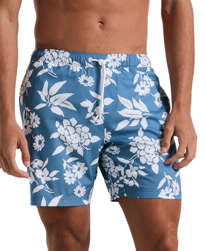 【送料無料】 オリジナルペンギン メンズ ハーフパンツ・ショーツ 水着 Men's Slim Fit Floral Print Drawstring 7" Swim Trunks Copen Blue