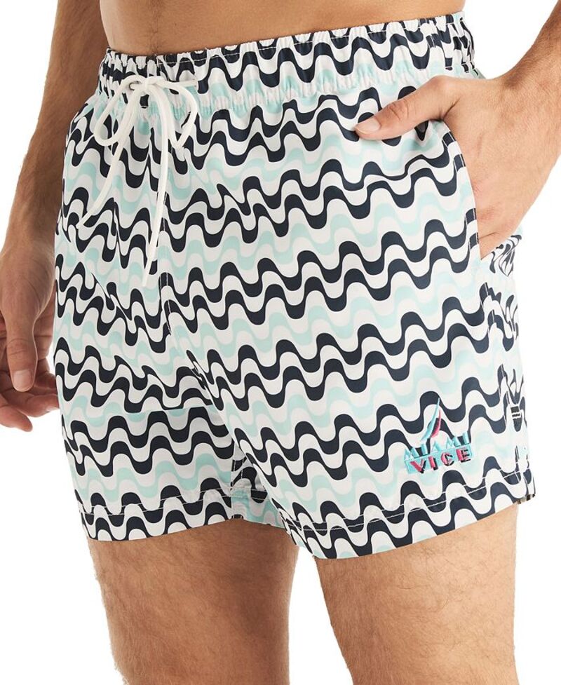 【送料無料】 ナウティカ メンズ ハーフパンツ・ショーツ 水着 Men's Squiggly Graphic Swim Trunks Bright White