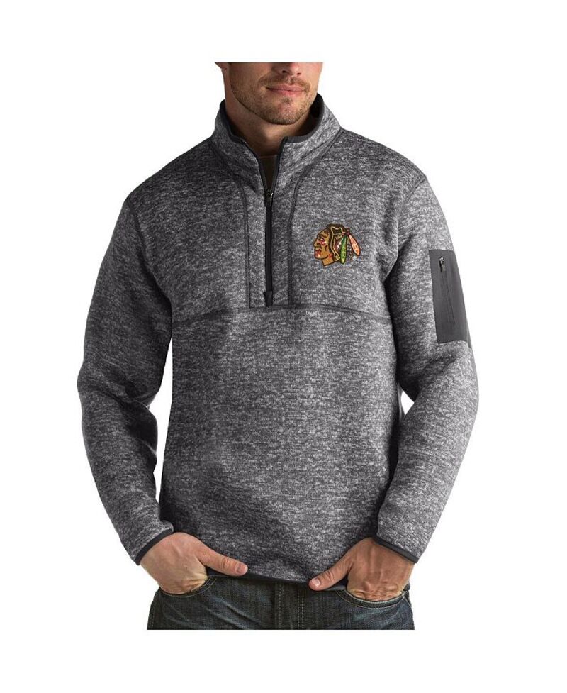 【送料無料】 アンティグア メンズ ジャケット・ブルゾン アウター Men's Charcoal Chicago Blackhawks Fortune 1/2-Zip Pullover Jacket Charcoal