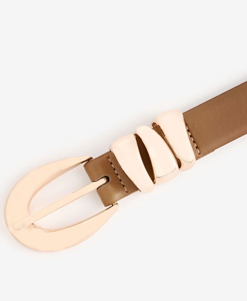 【送料無料】 On 34th レディース ベルト アクセサリー Skinny Sculptural Buckle Belt Toffee