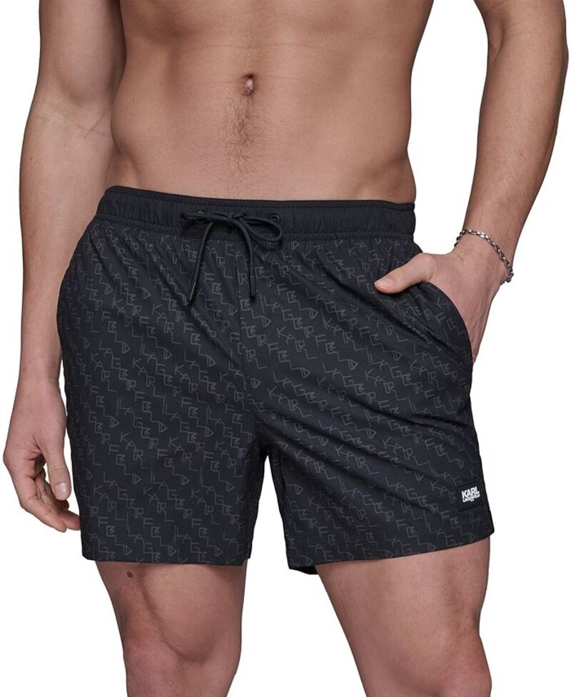 【送料無料】 カール ラガーフェルド メンズ ハーフパンツ・ショーツ 水着 Men's Regular-Fit Quick-Dry 5" Swim Trunks with Boxer Brief Liner Black Logo