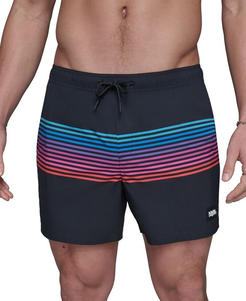 【送料無料】 カール ラガーフェルド メンズ ハーフパンツ・ショーツ 水着 Men's Regular-Fit Quick-Dry 5" Swim Trunks with Boxer Brief Liner Multi Stripe