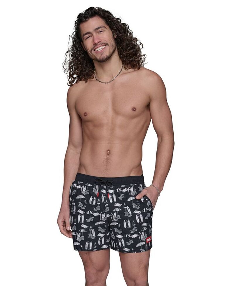 【送料無料】 カール ラガーフェルド メンズ ハーフパンツ・ショーツ 水着 Men's Regular-Fit Quick-Dry 5" Swim Trunks with Boxer Brief Liner Surf Board