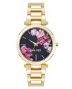 【送料無料】 ナインウェスト レディース 腕時計 アクセサリー Women's Quartz Gold-Tone Metal Alloy Black Floral Dial Watch 36mm Black Gold-Tone