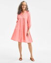【送料無料】 スタイルアンドコー レディース ワンピース トップス Petite Smocked 3/4-Sleeve Tiered Shirtdress Sa...