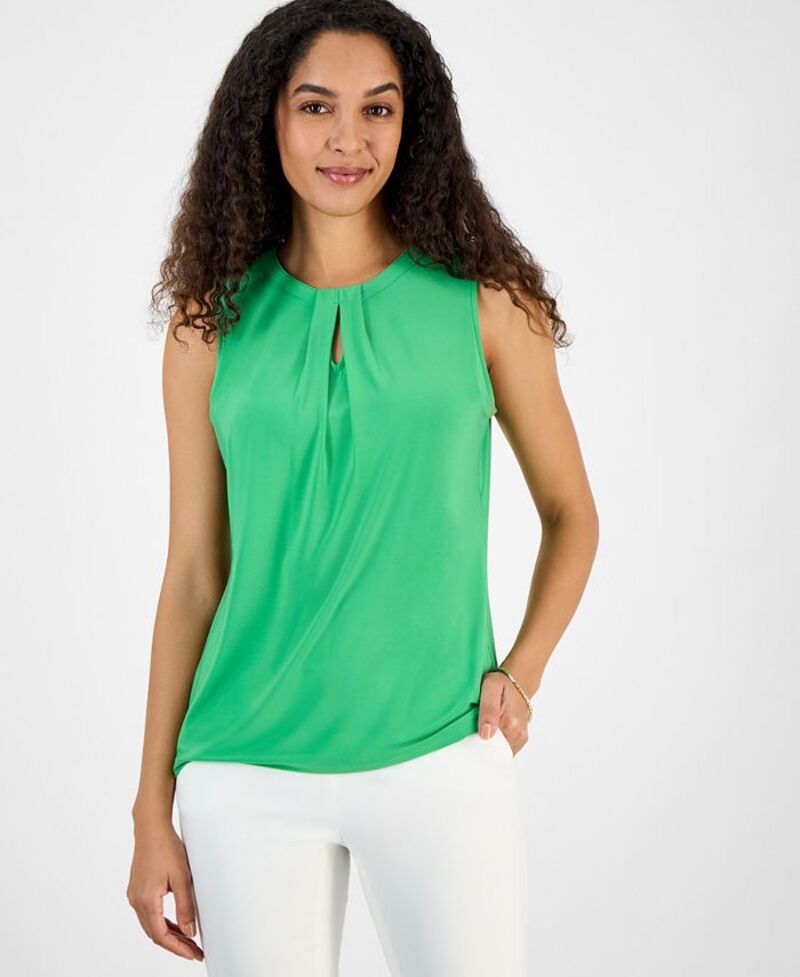 【送料無料】 カスパール レディース シャツ トップス Women's Box-Pleat Keyhole Solid Top Regular & Petite Sizes Apple Green
