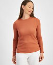 【送料無料】 スタイルアンドコー レディース シャツ トップス Petite Waffle-Knit Long-Sleeve Crewneck Top Copper Brown(4)