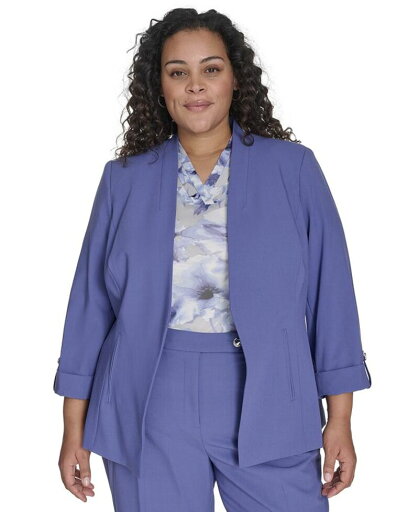 【送料無料】 カルバンクライン レディース ジャケット・ブルゾン アウター Plus Size Open-Front 3/4-Sleeve Blazer Future Dusk 【送料無料】 カルバンクライン レディース ジャケット・ブルゾン アウター Plus Size Open-Front 3/4-Sleeve Blazer Future Dusk