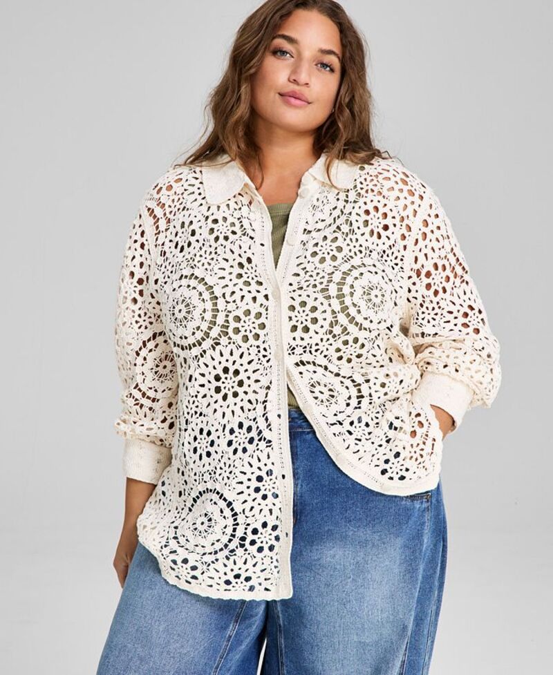 ReVida ŷԾŹ㤨֥ɥΥǥ ǥ ȥåץ  ץ饹 åȥ ֥饦 And Now This Plus Size Cotton Crocheted Blouse SilkפβǤʤ12,480ߤˤʤޤ