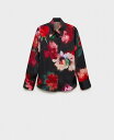 【送料無料】 マンゴ レディース シャツ トップス Women's Satin Print Shirt Black