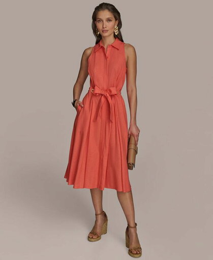 【送料無料】 ダナ キャラン ニューヨーク レディース ワンピース トップス Petite Linen-Blend Shirtdress Spring Melon 【送料無料】 ダナ キャラン ニューヨーク レディース ワンピース トップス Petite Linen-Blend Shirtdress Spring Melon