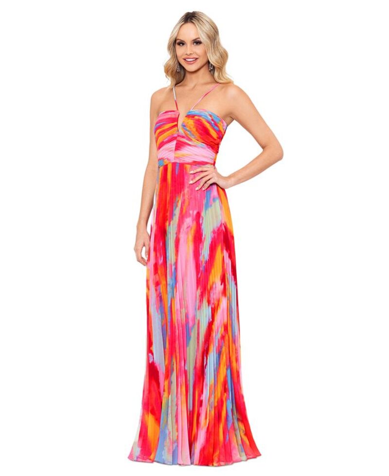 【送料無料】 エスケープ レディース ワンピース トップス XCSAPE Women's Printed Halter Gown Fuchsia Multi