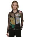 【送料無料】 カール ラガーフェルド レディース シャツ トップス Petite Sheer Floral Button-Up Shirt Black(4)
