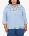 【送料無料】 アルフレッド ダナー レディース シャツ トップス Plus Size Flower Power Embroidered Daisy Split Neckline Top Blue