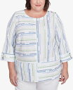 【送料無料】 アルフレッド ダナー レディース シャツ トップス Plus Size Parrot Cay Spliced Textured Jacquard Crew Neck Top Cobalt Multi