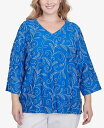 【送料無料】 アルフレッド ダナー レディース シャツ トップス Plus Size Parrot Cay Scroll Embroidered Cuff Sleeve Top Cobalt Blue