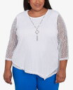 【送料無料】 アルフレッド ダナー レディース シャツ トップス Plus Size Parrot Cay Popcorn Mesh Crew Neck Top with Necklace White