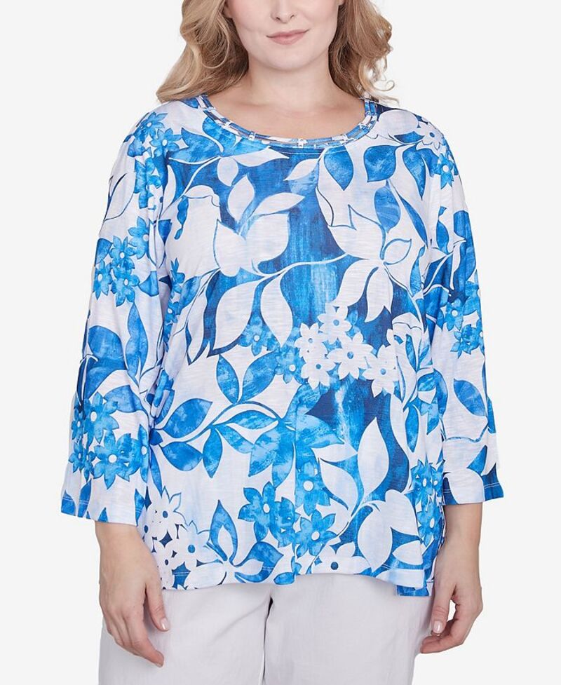【送料無料】 アルフレッド ダナー レディース シャツ トップス Plus Size Parrot Cay Monotone Cobalt Floral Top Cobalt Blue