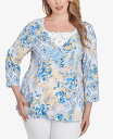 【送料無料】 ルビーアールディー レディース シャツ トップス Plus Size Watercolor Floral Patchwork 3/4 Sleeve Top Bluebird Multi