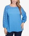【送料無料】 ルビーアールディー レディース シャツ トップス Plus Size Solid Textured Eyelet 3/4 Sleeve Top Blue Bird