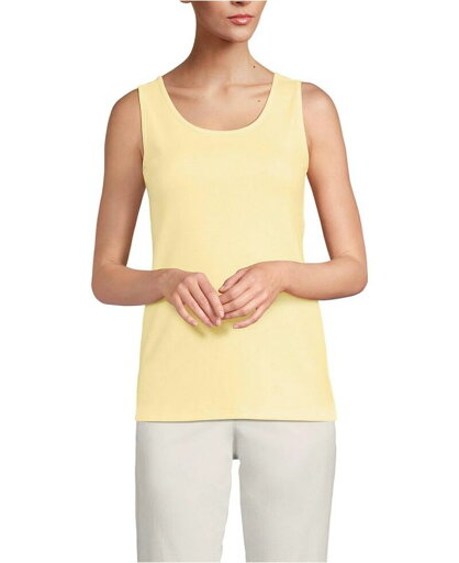 【送料無料】 ランズエンド レディース シャツ トップス Petite Cotton Tank Top Pale yellow 【送料無料】 ランズエンド レディース シャツ トップス Petite Cotton Tank Top Pale yellow