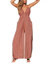 【送料無料】 カップシー レディース ジャンプスーツ トップス Women's Striped Plunge Loose Leg Jumpsuit Brown