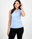 【送料無料】 アンクライン レディース シャツ トップス Women's Shirred Surplice-Neck Sleeveless Top Blue Opal(4)