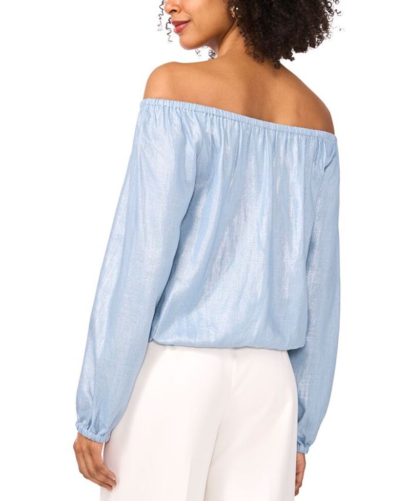 【送料無料】 ヴィンスカムート レディース シャツ トップス Women's Off-The-Shoulder Tie-Hem Button-Front Top Lake Breeze