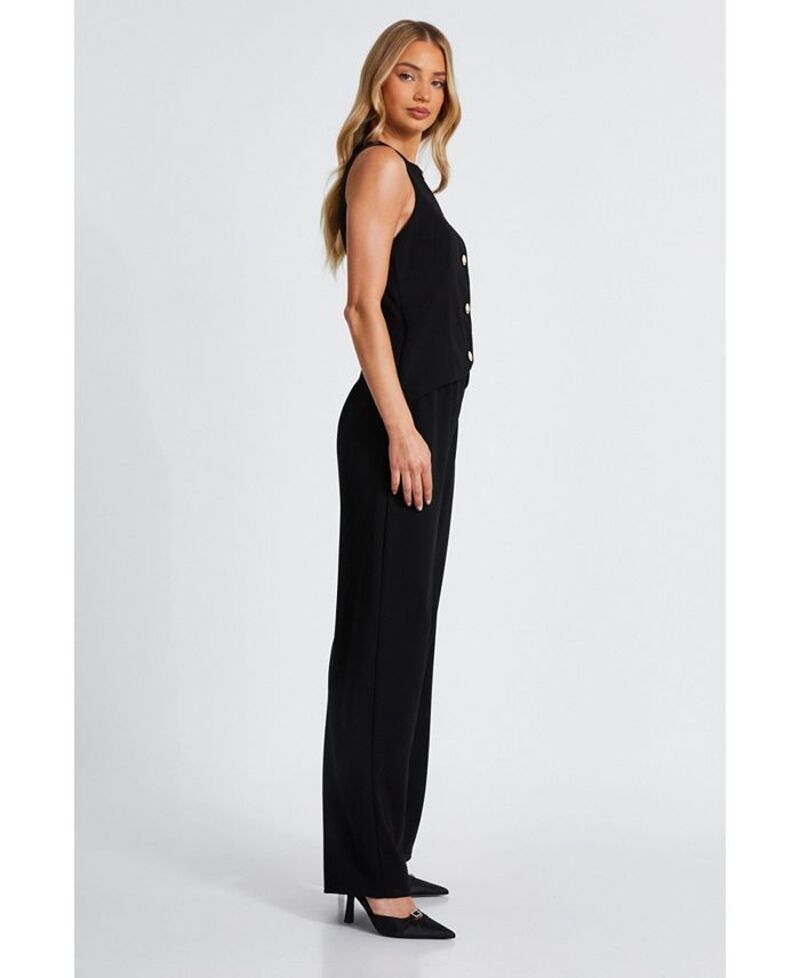 【送料無料】 クイズ レディース ジャンプスーツ トップス Women's 2 in 1 Scuba Crepe Waistcoat Jumpsuit Black