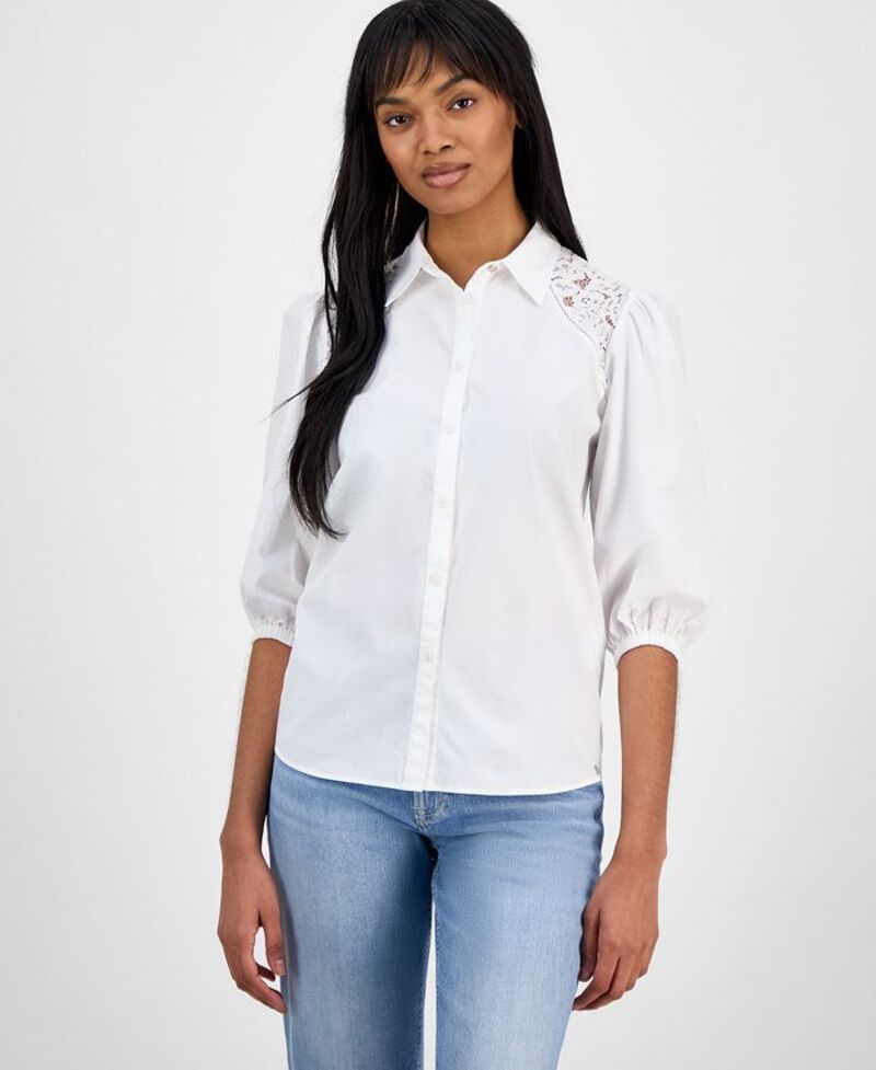 ボス オレンジ レディース トップス シャツ ブラウス BOSS Orange Women's 3/4-Sleeve Button-Up Blouse White ホワイト(4)