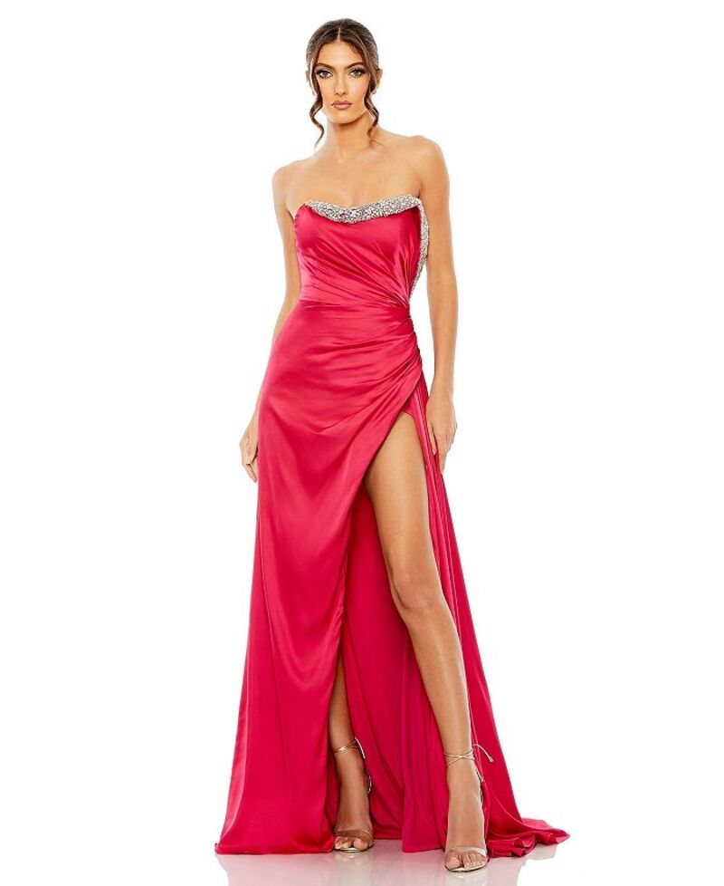 【送料無料】 マックダガル レディース ワンピース トップス Women's Strapless Ruched Embellished Gown Hot pink