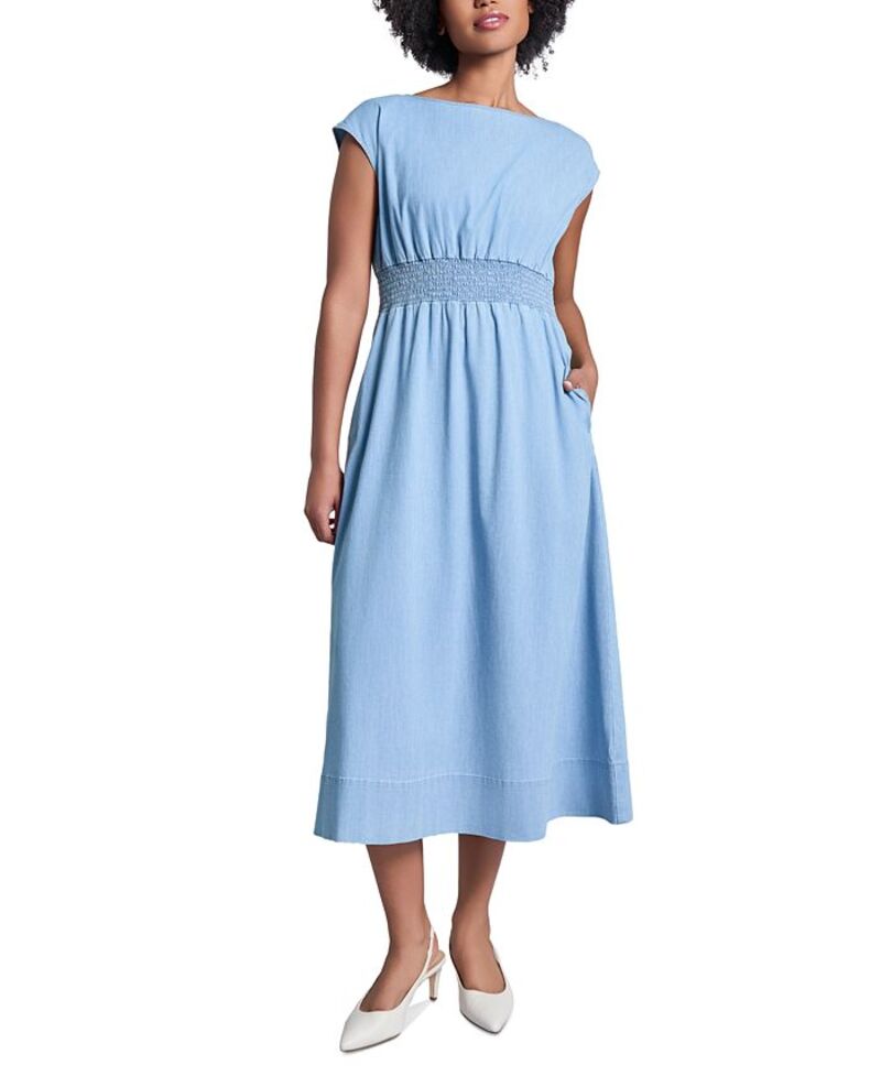 【送料無料】 ジョーンズニューヨーク レディース ワンピース トップス Women's Smocked-Waist Midi Dress Pale Wash