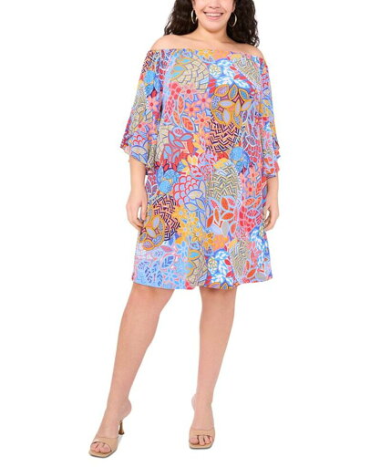 【送料無料】 ミスク レディース ワンピース トップス Plus Size Printed Off-The-Shoulder Dress Coral Paradise 【送料無料】 ミスク レディース ワンピース トップス Plus Size Printed Off-The-Shoulder Dress Coral Paradise