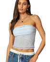 【送料無料】 アディクテッド レディース シャツ トップス Womens Rori Ruffle Knit Sheer Mesh Top Light-blue