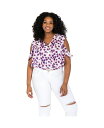 【送料無料】 ポエティック ジャスティス レディース シャツ トップス Plus Size Leaf Print V-Back Cold Shoulder Cropped Tops White strawberry