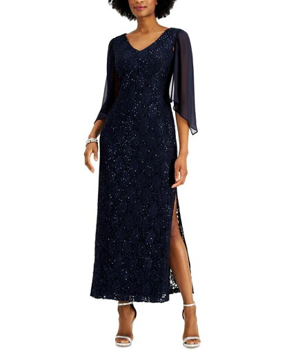 【送料無料】 コネクテッド レディース ワンピース トップス Petite Sequin Lace Gown Navy 【送料無料】 コネクテッド レディース ワンピース トップス Petite Sequin Lace Gown Navy