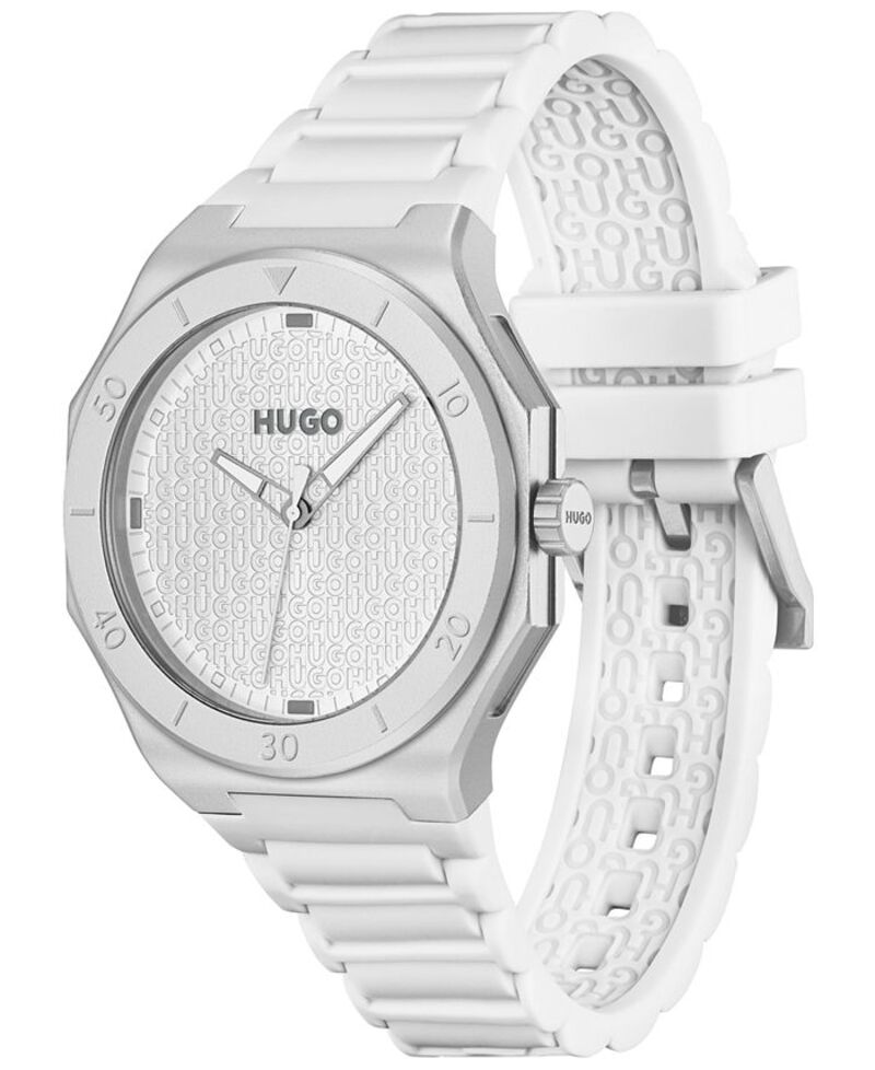 【送料無料】 ヒューゴボス メンズ 腕時計 アクセサリー Men's Grail Light Quartz White Silicone Watch 42mm Silver-tone