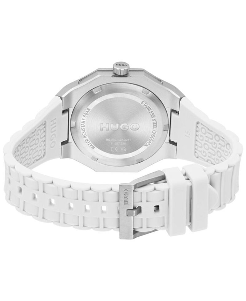 【送料無料】 ヒューゴボス メンズ 腕時計 アクセサリー Men's Grail Light Quartz White Silicone Watch 42mm Silver-tone
