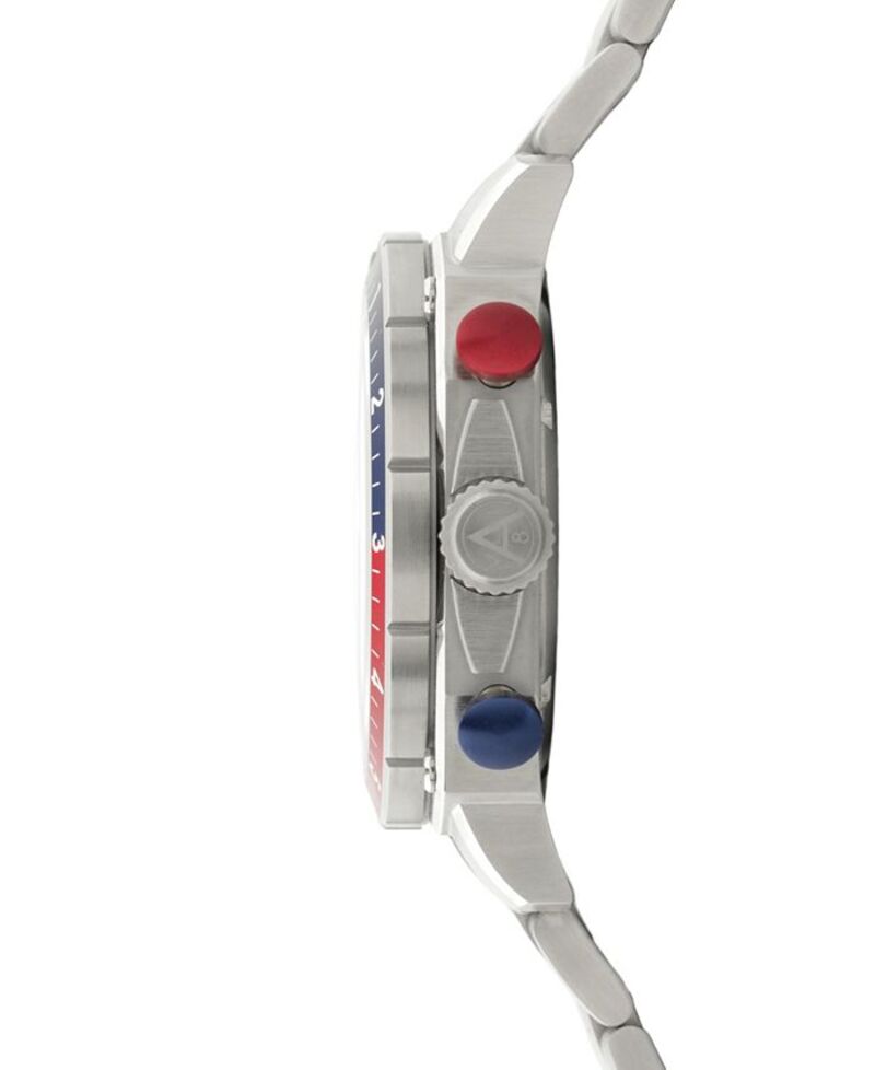 【送料無料】 アヴィエイト メンズ 腕時計 アクセサリー Men's Hawker Hunter Atlas Dual-Time Chronograph Solid Stainless Steel Bracelet Watch 44mm Red