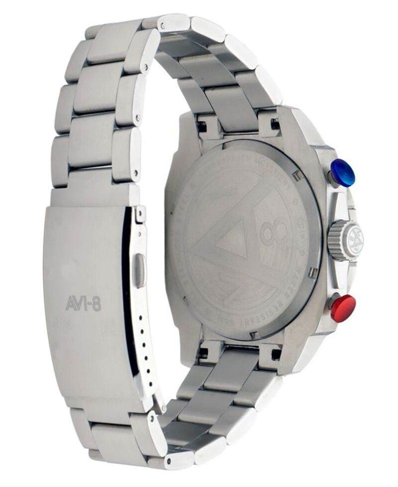 【送料無料】 アヴィエイト メンズ 腕時計 アクセサリー Men's Hawker Hunter Atlas Dual-Time Chronograph Solid Stainless Steel Bracelet Watch 44mm Red