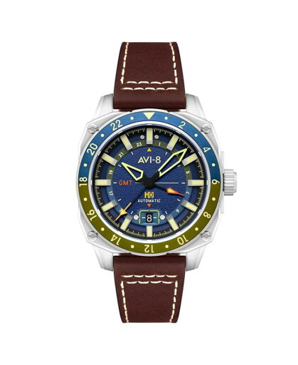 【送料無料】 アヴィエイト メンズ 腕時計 アクセサリー Men's Hawker Hunter Atlas GMT Automatic Brown Leather Strap Watch 44mm Blue 【送料無料】 アヴィエイト メンズ 腕時計 アクセサリー Men's Hawker Hunter Atlas GMT Automatic Brown Leather Strap Watch 44mm Blue