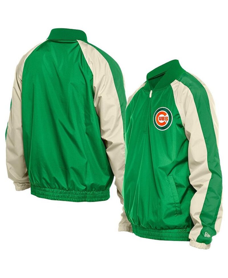 【送料無料】 ニューエラ メンズ ジャケット・ブルゾン アウター Men's Kelly Green Chicago Cubs Ripstop Raglan Quarter-Zip Hoodie Windbreaker Jacket Kelly Green